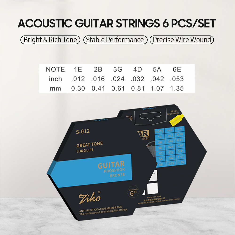 S012 JUEGO DE CUERDAS DE GUITARRA ACUSTICA ZIKO